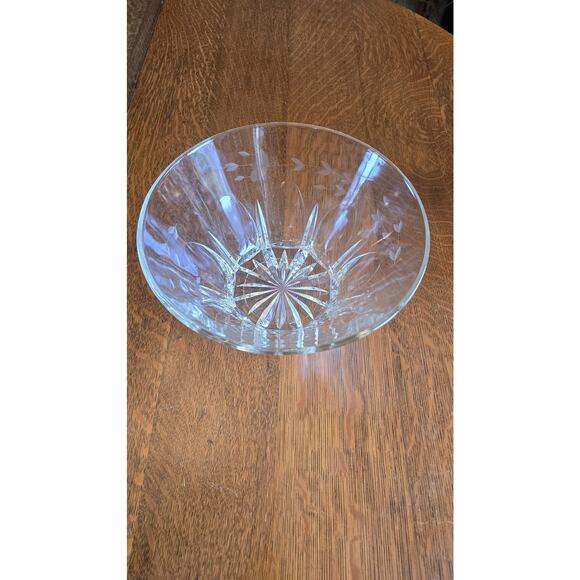 Cut Crystal Glass Serving Bowl 10" Etched Floral Starburst Base Centerpiece - Picture 5 of 8